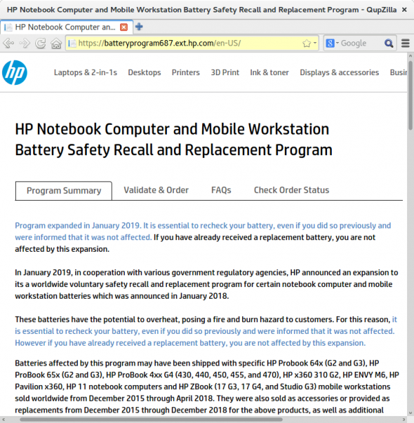 Product Recall HP expands the Safety Recall Program for certain